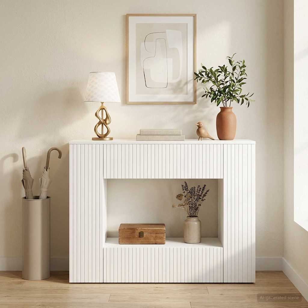 vidaXL Konsola Paski Biały 101 x 29 x 74 cm Drewno inżynieryjne