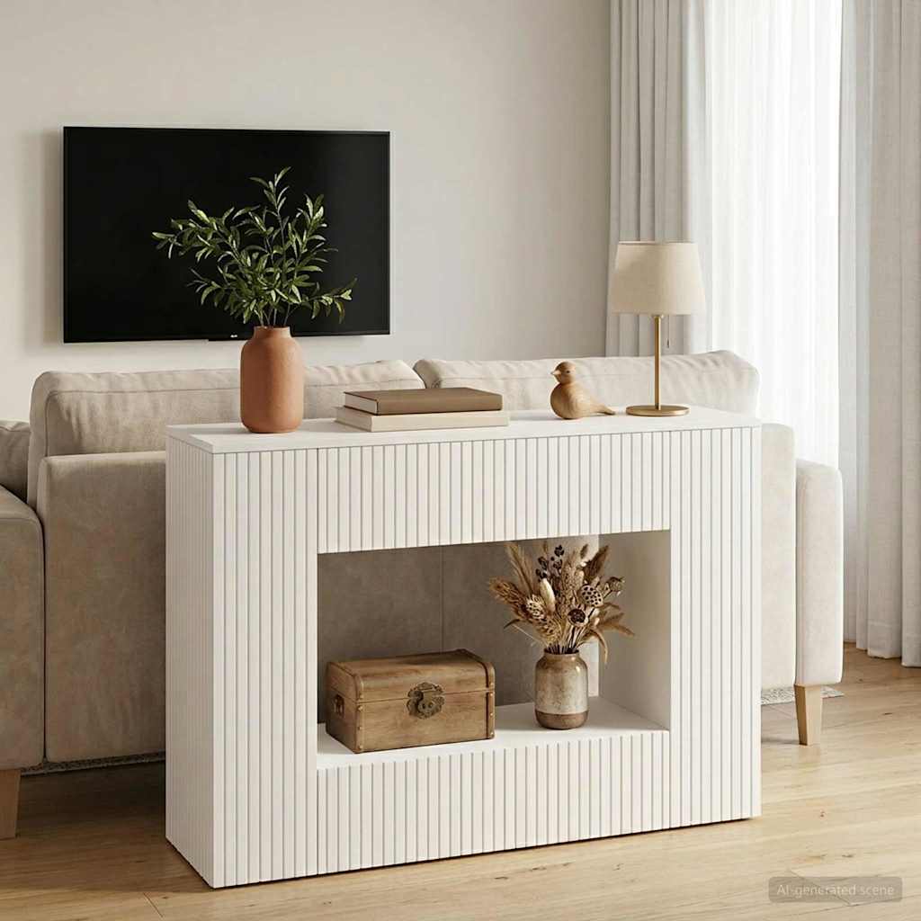 vidaXL Konsola Paski Biały Wysoki Połysk 101 x 29 x 74 cm