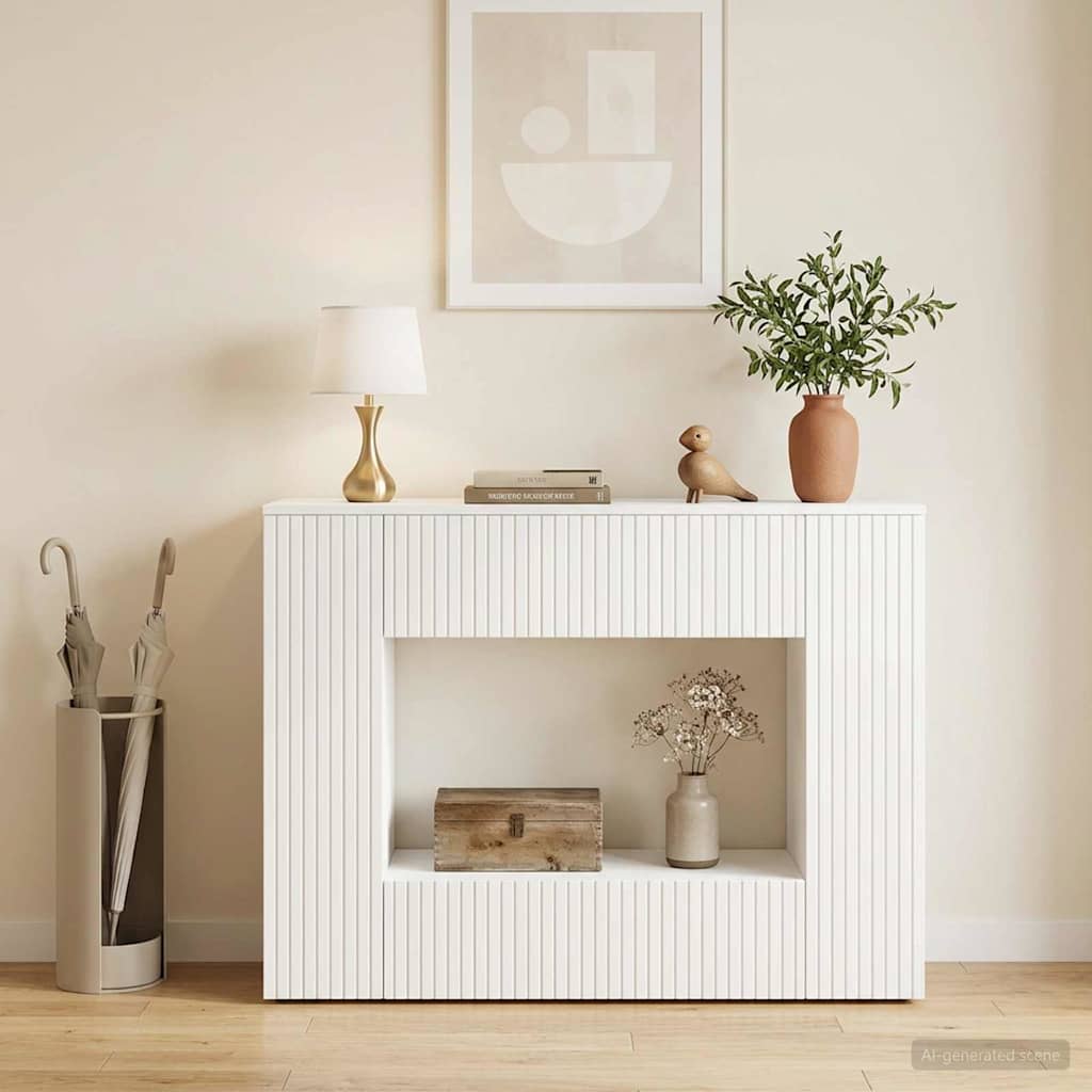 vidaXL Konsola Paski Biały Wysoki Połysk 101 x 29 x 74 cm