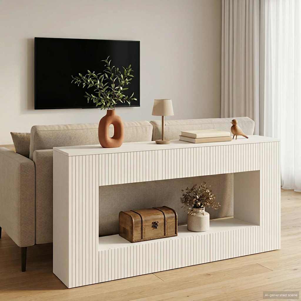 vidaXL Konsola Paski Biały 155 x 29 x 74 cm Drewno inżynieryjne