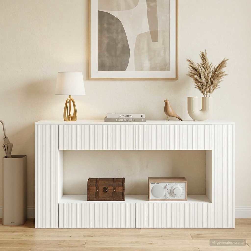 vidaXL Konsola Paski Biały 155 x 29 x 74 cm Drewno inżynieryjne
