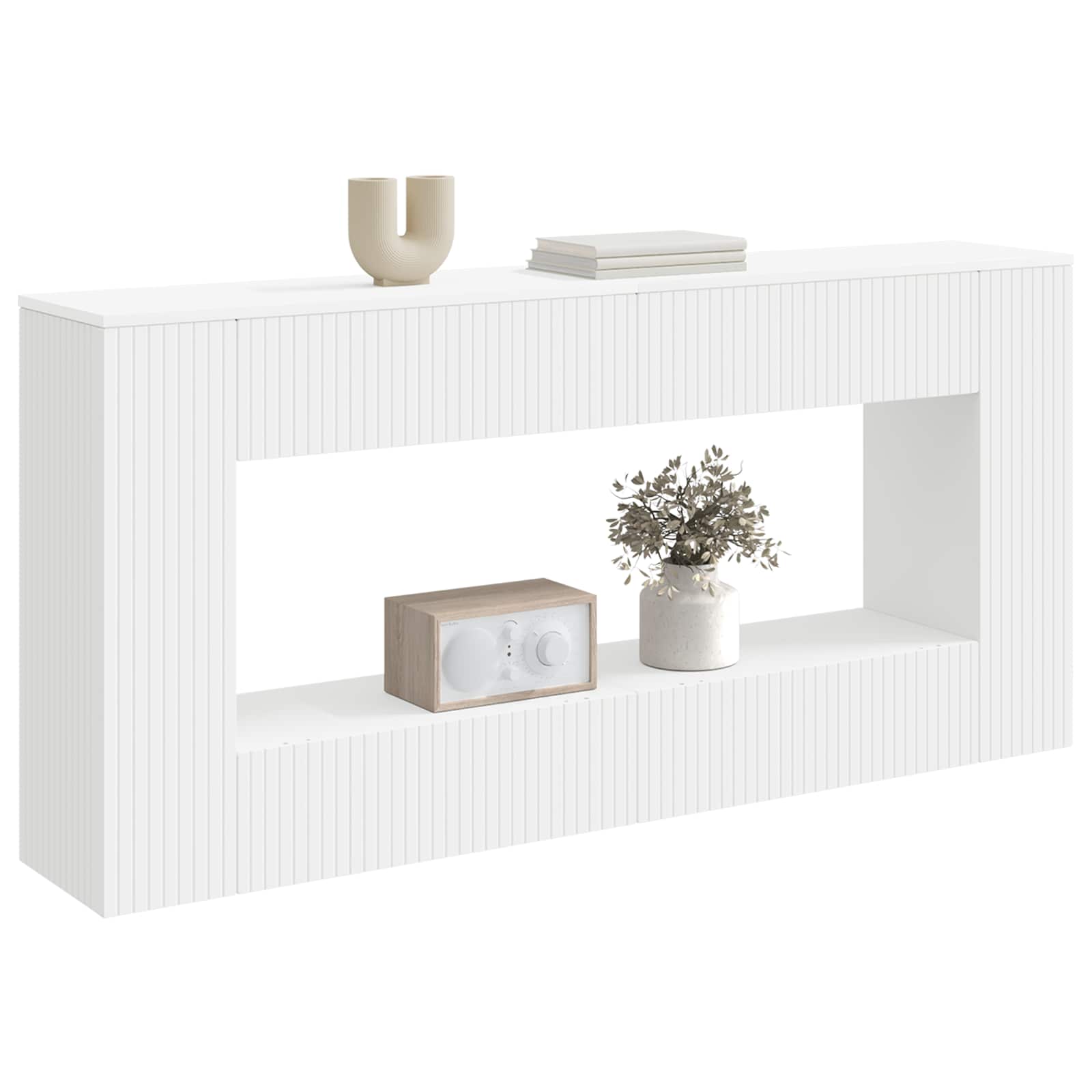 vidaXL Konsola Paski Biały 155 x 29 x 74 cm Drewno inżynieryjne