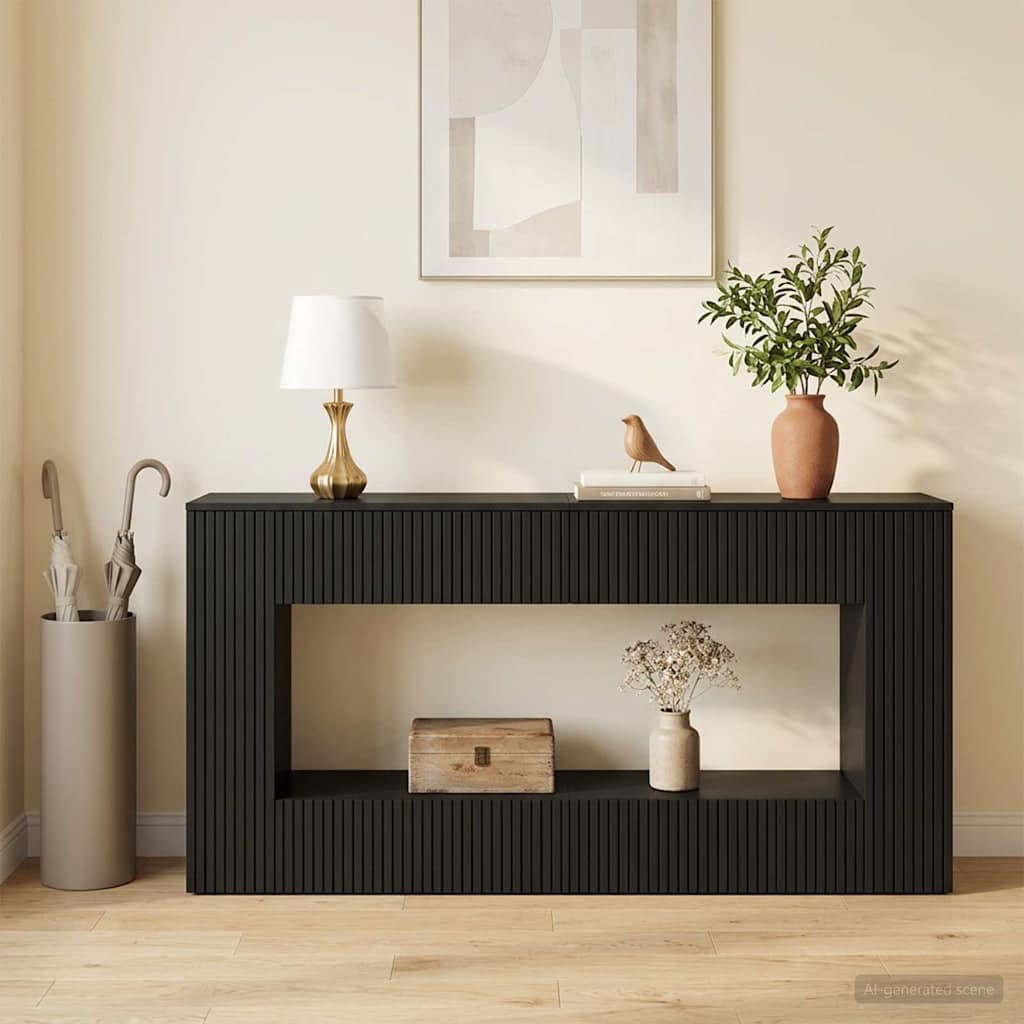 vidaXL Konsola Paski Czarny 155 x 29 x 74 cm Drewno inżynieryjne
