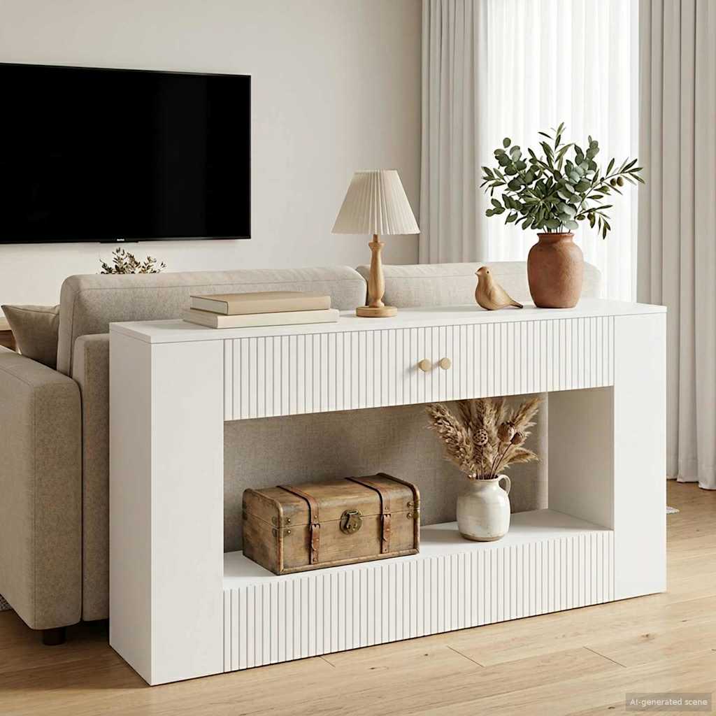 vidaXL Konsola Paski Biały Wysoki Połysk 155 x 29 x 74 cm