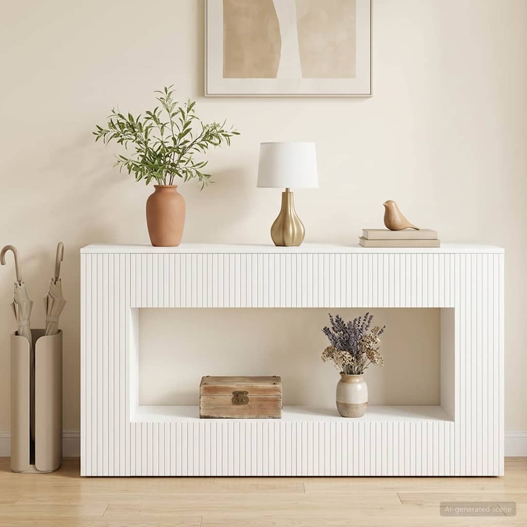 vidaXL Konsola Paski Biały Wysoki Połysk 155 x 29 x 74 cm