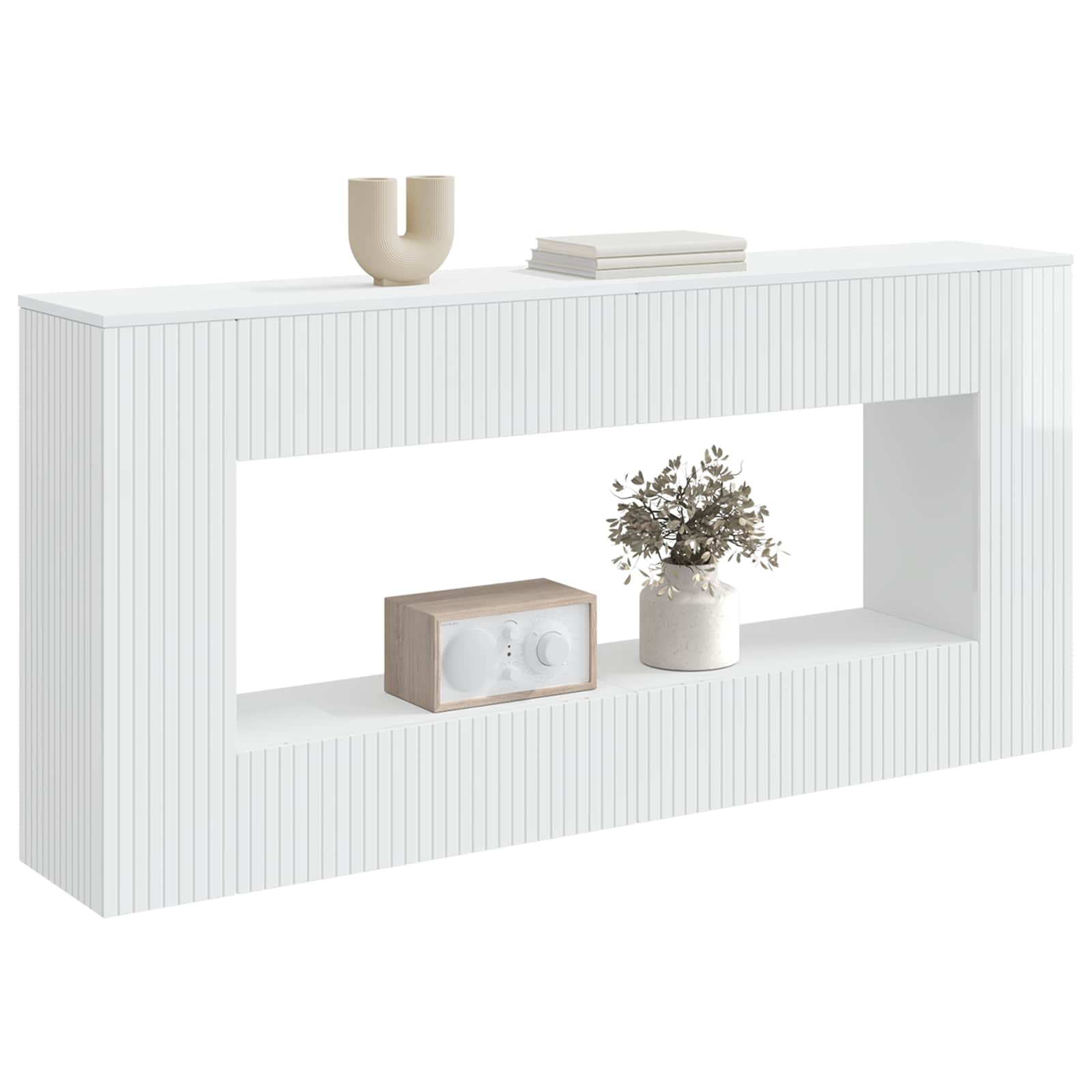 vidaXL Konsola Paski Biały Wysoki Połysk 155 x 29 x 74 cm