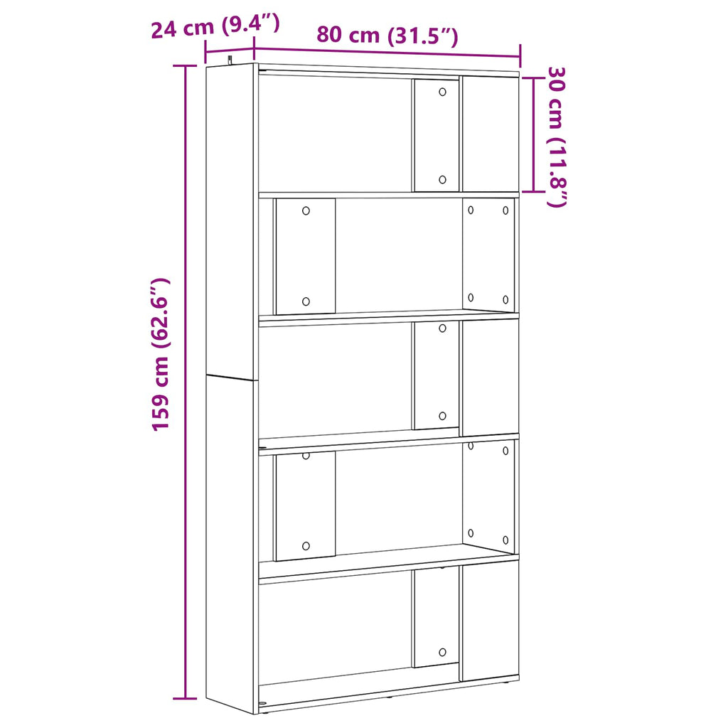 vidaXL Szafka na książki 80 x 24 x 159 cm Materiał drewnopochodny