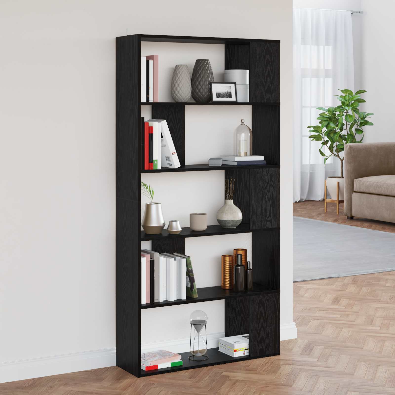 vidaXL Szafka na książki Czarny Dąb 80 x 24 x 159 cm