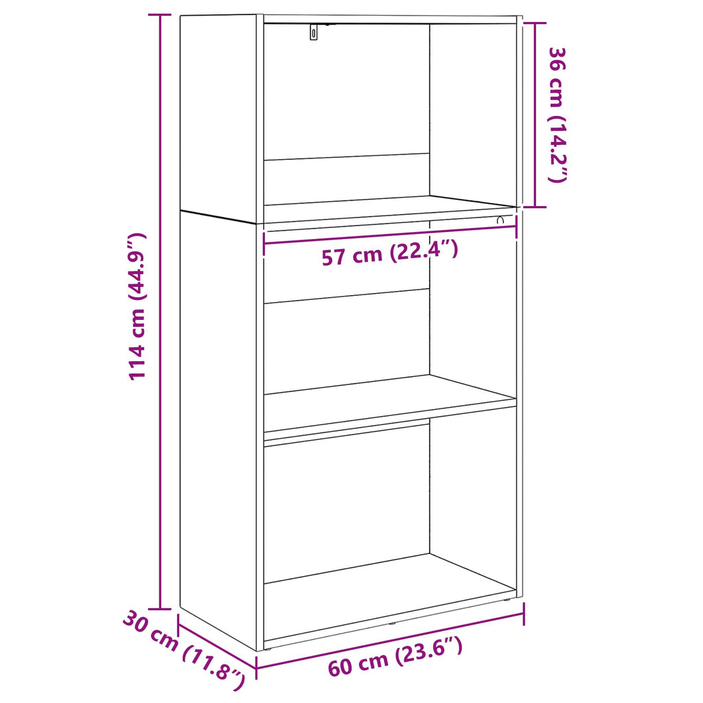 vidaXL Półka na książki Czarny Dąb 60 x 30 x 114 cm