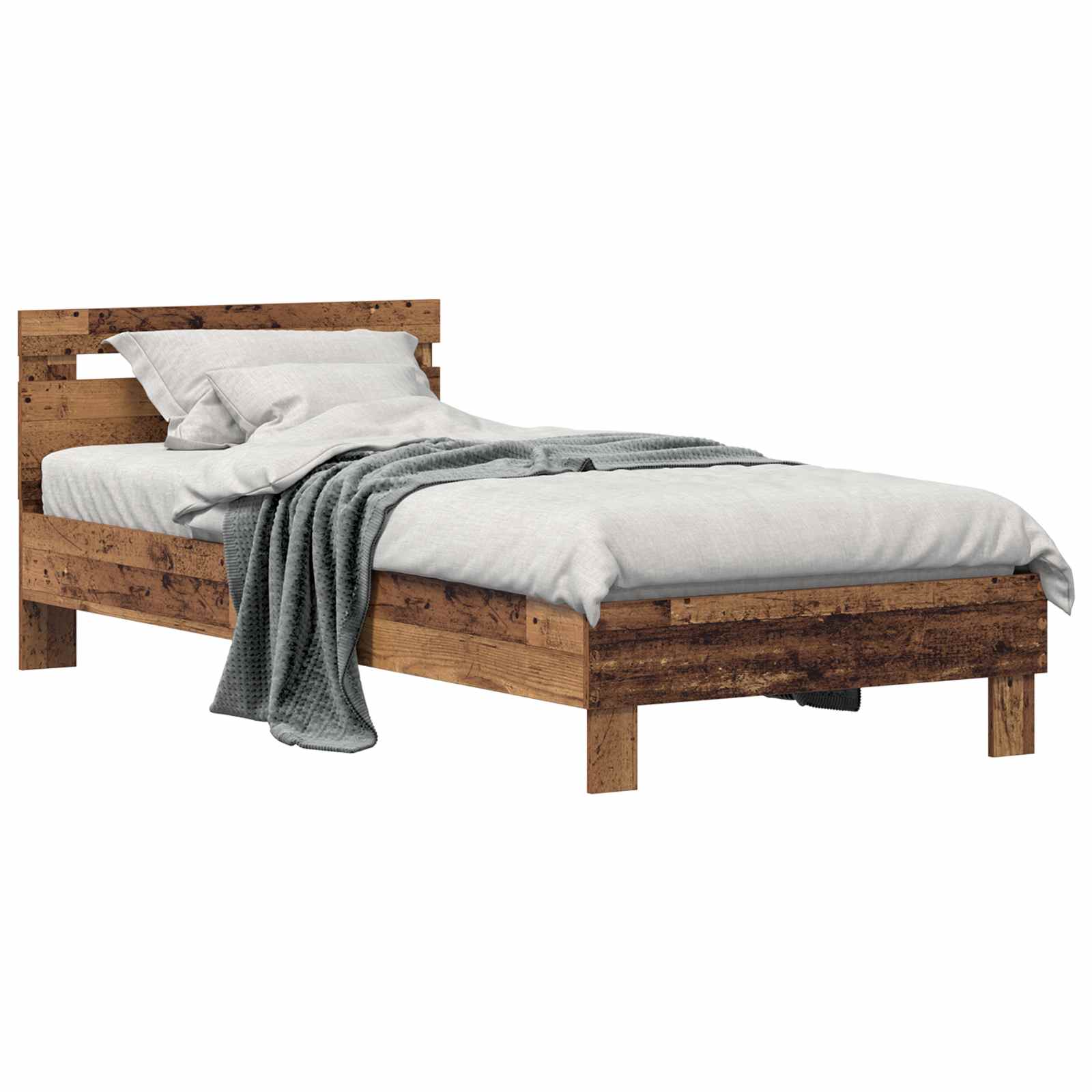 vidaXL Ramka łóżka Stare drewno 98,5 x 200 cm Materiał drewnopochodny