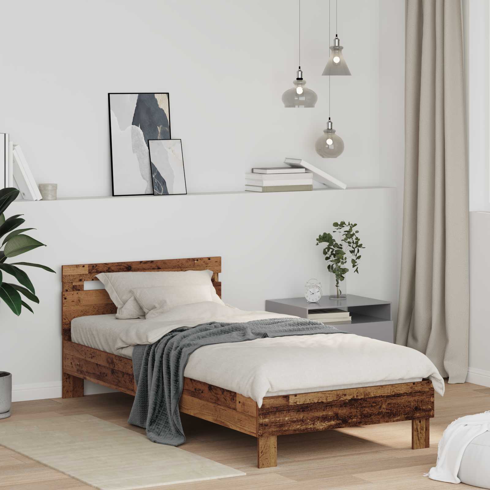 vidaXL Ramka łóżka Stare drewno 75 x 190 cm Materiał drewnopochodny