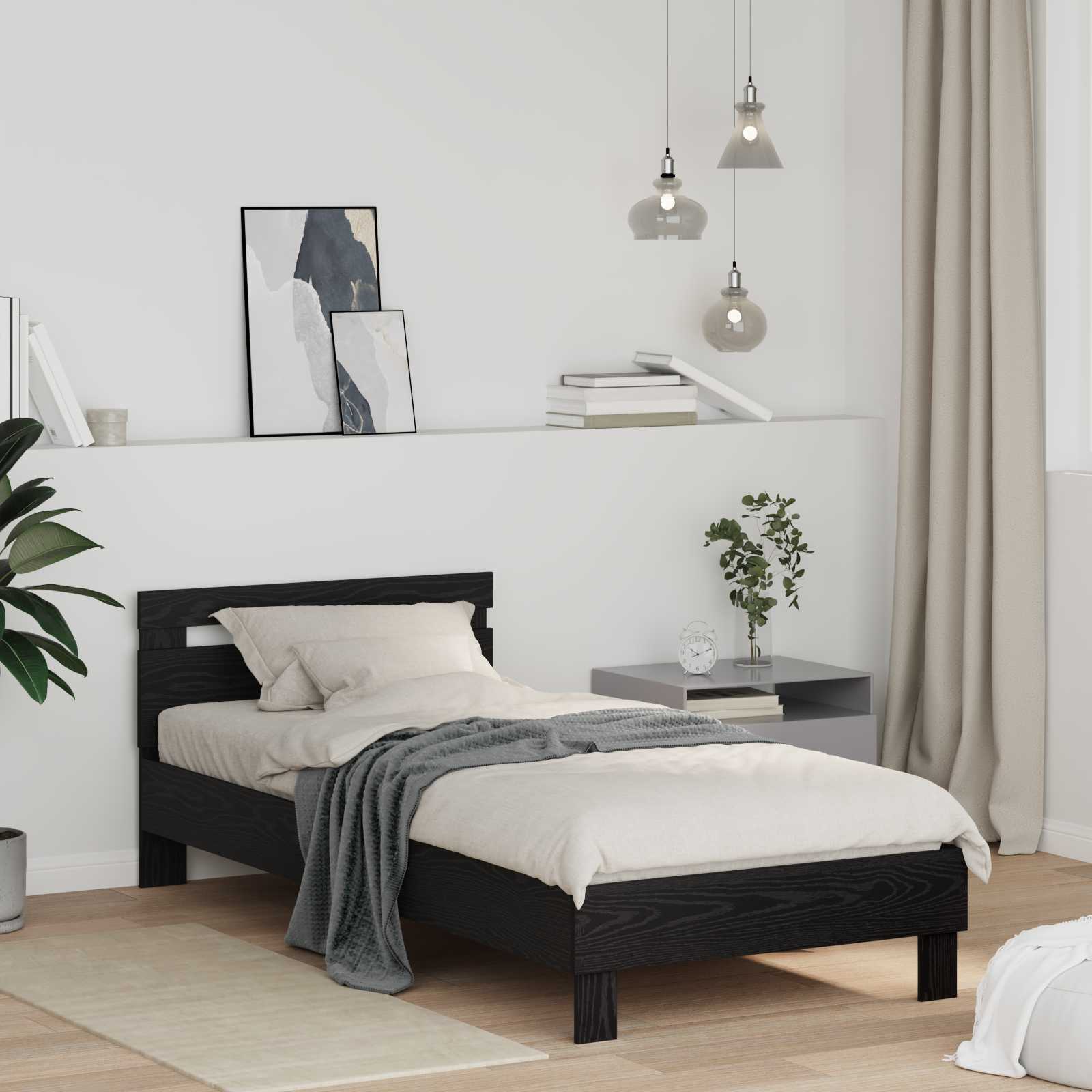 vidaXL Ramka łóżka Czarny Dąb 75 x 190 cm Materiał drewnopochodny