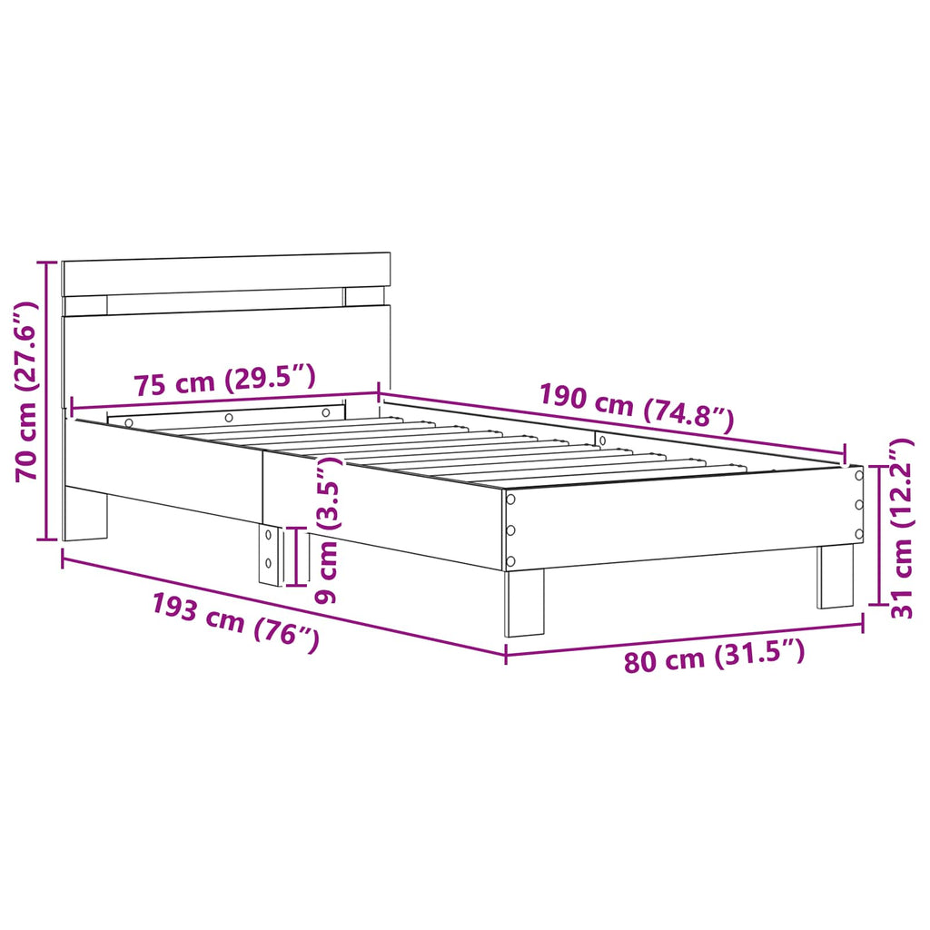 vidaXL Ramka łóżka Czarny Dąb 75 x 190 cm Materiał drewnopochodny