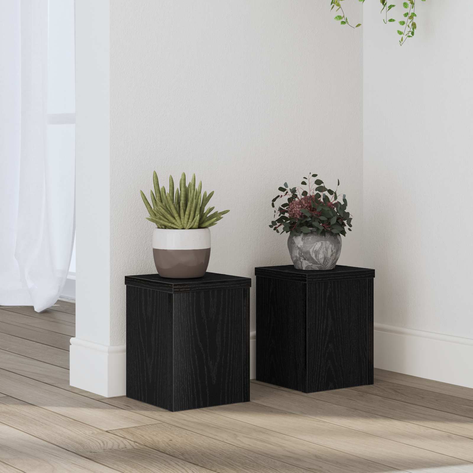vidaXL Stojak na rośliny 2 pcs Czarny Dąb 15 x 15 x 20 cm