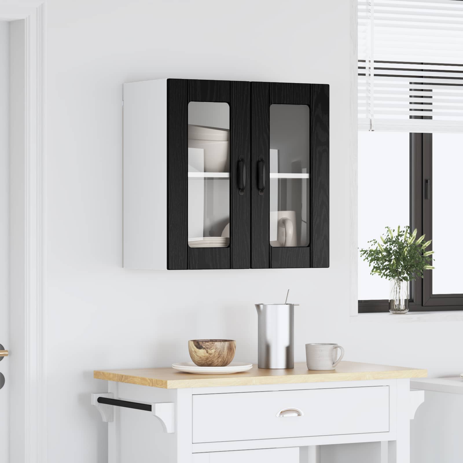 vidaXL Szafka szklana na ścianę LUCCA Czarny dąb 60 x 31 x 60 cm
