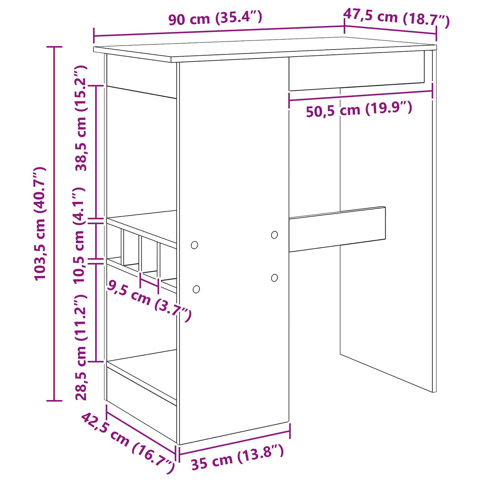 vidaXL Stół barowy z półką Czarny Dąb 90 x 47.5 x 103.5 cm