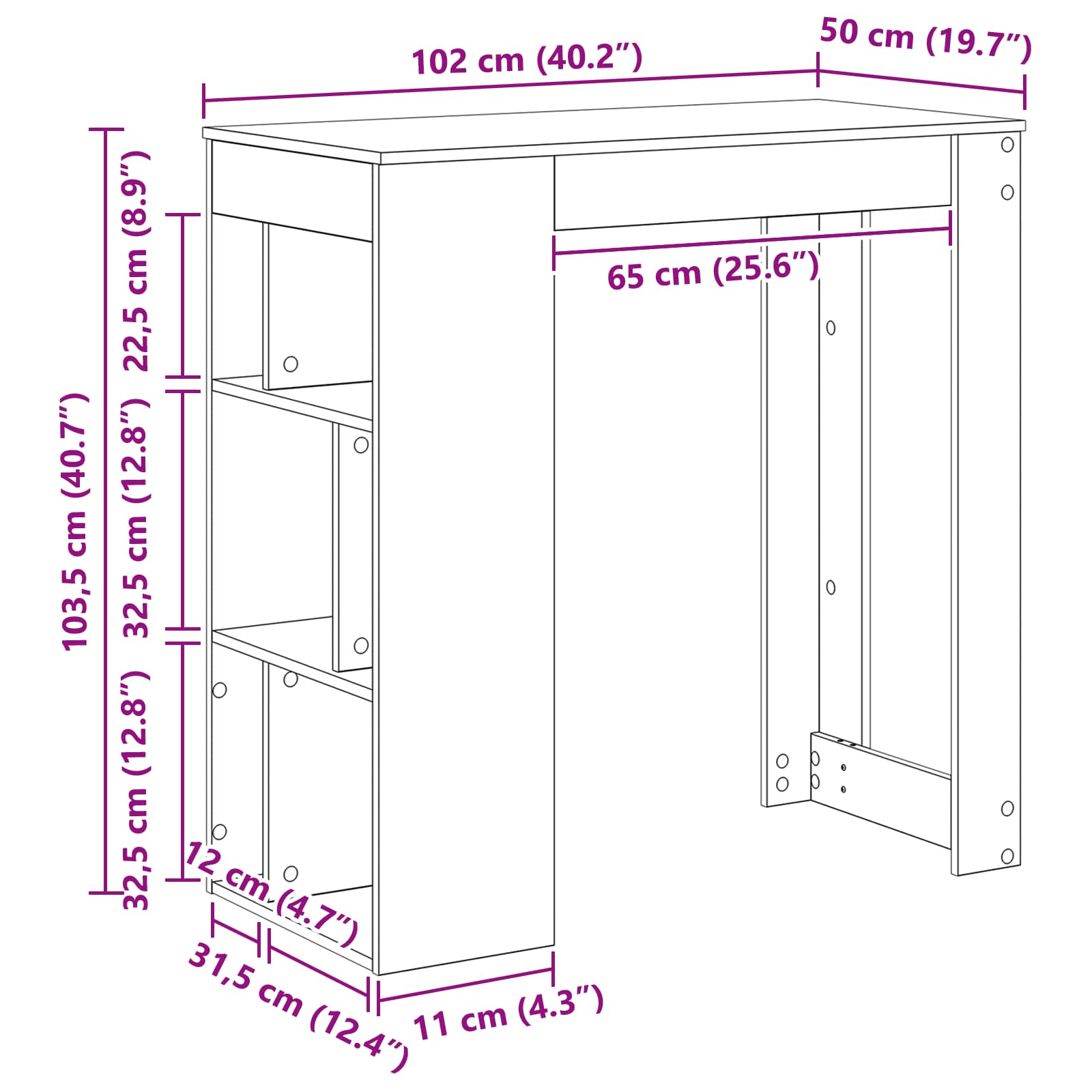 vidaXL Stół barowy z półką Czarny Dąb 102 x 50 x 103,5 cm