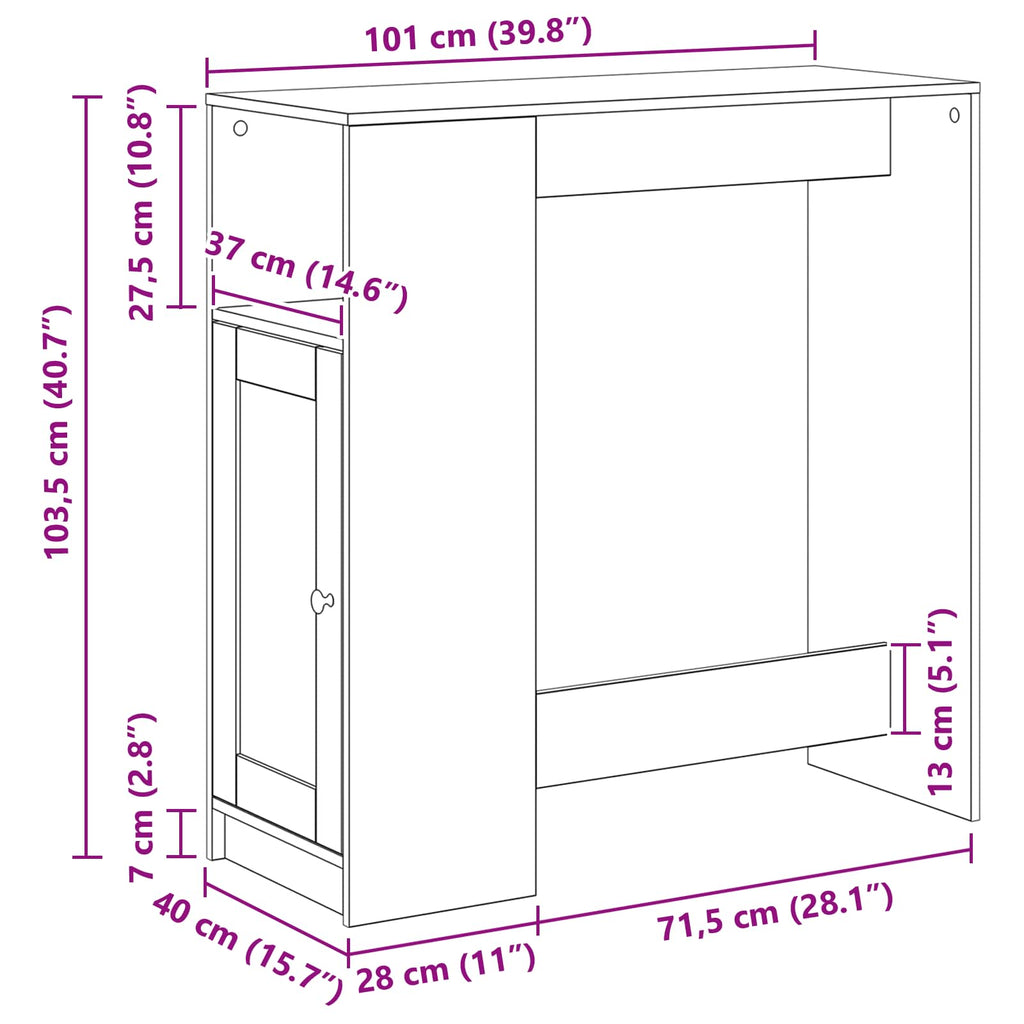 vidaXL Stół barowy z półką Czarny Dąb 101 x 40 x 103,5 cm