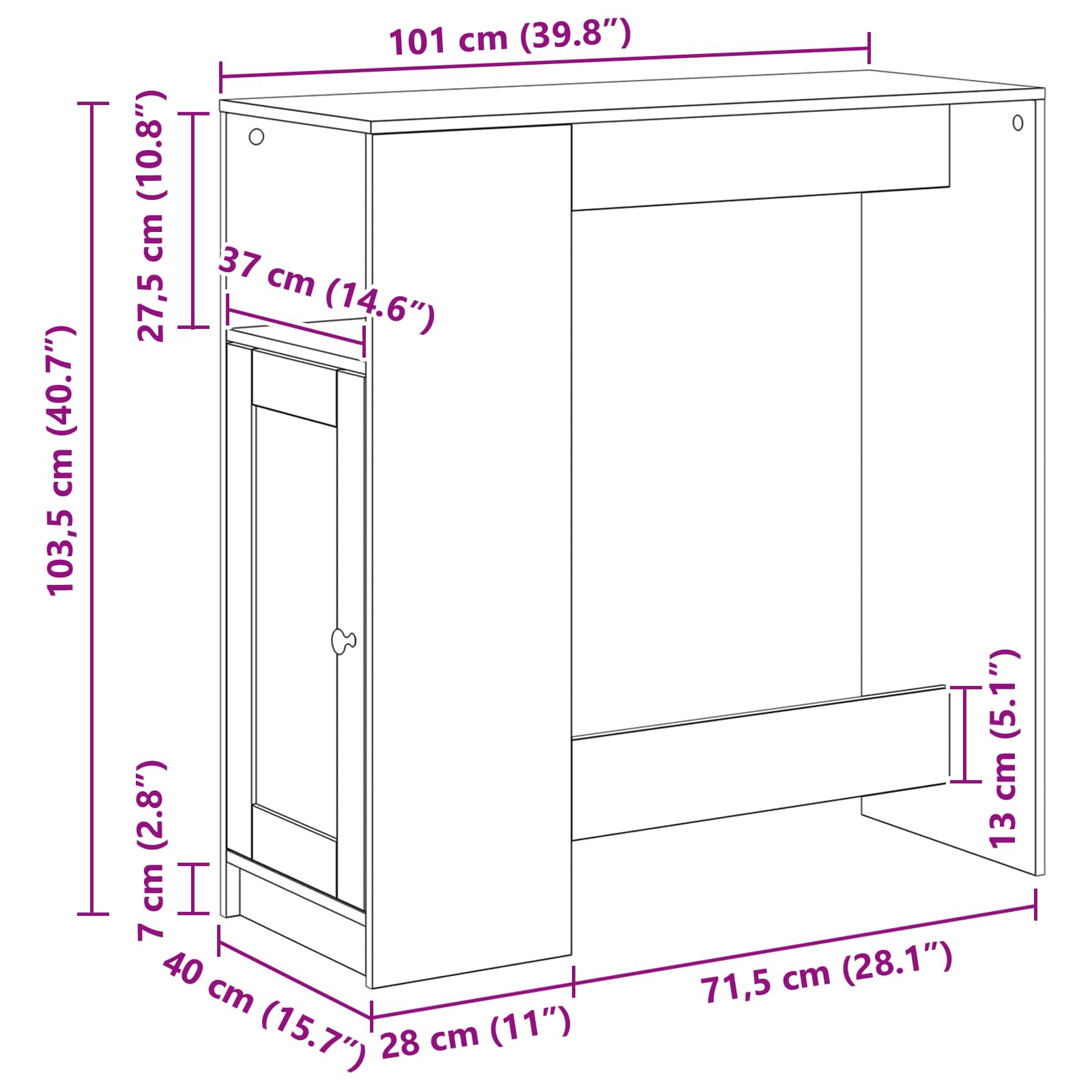 vidaXL Stół barowy z półką Czarny Dąb 101 x 40 x 103,5 cm