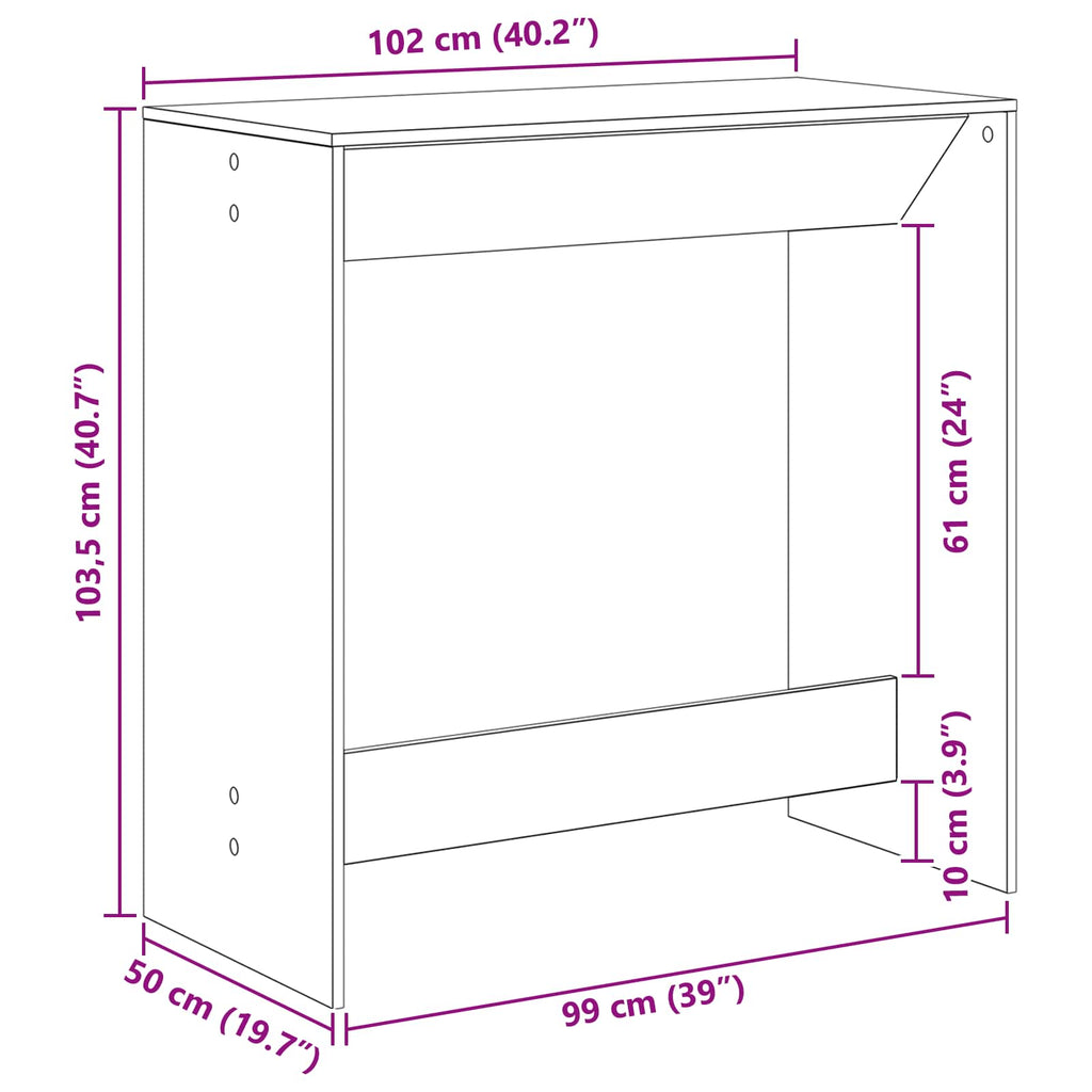 vidaXL Stół barowy Czarny Dąb 102 x 50 x 103,5 cm