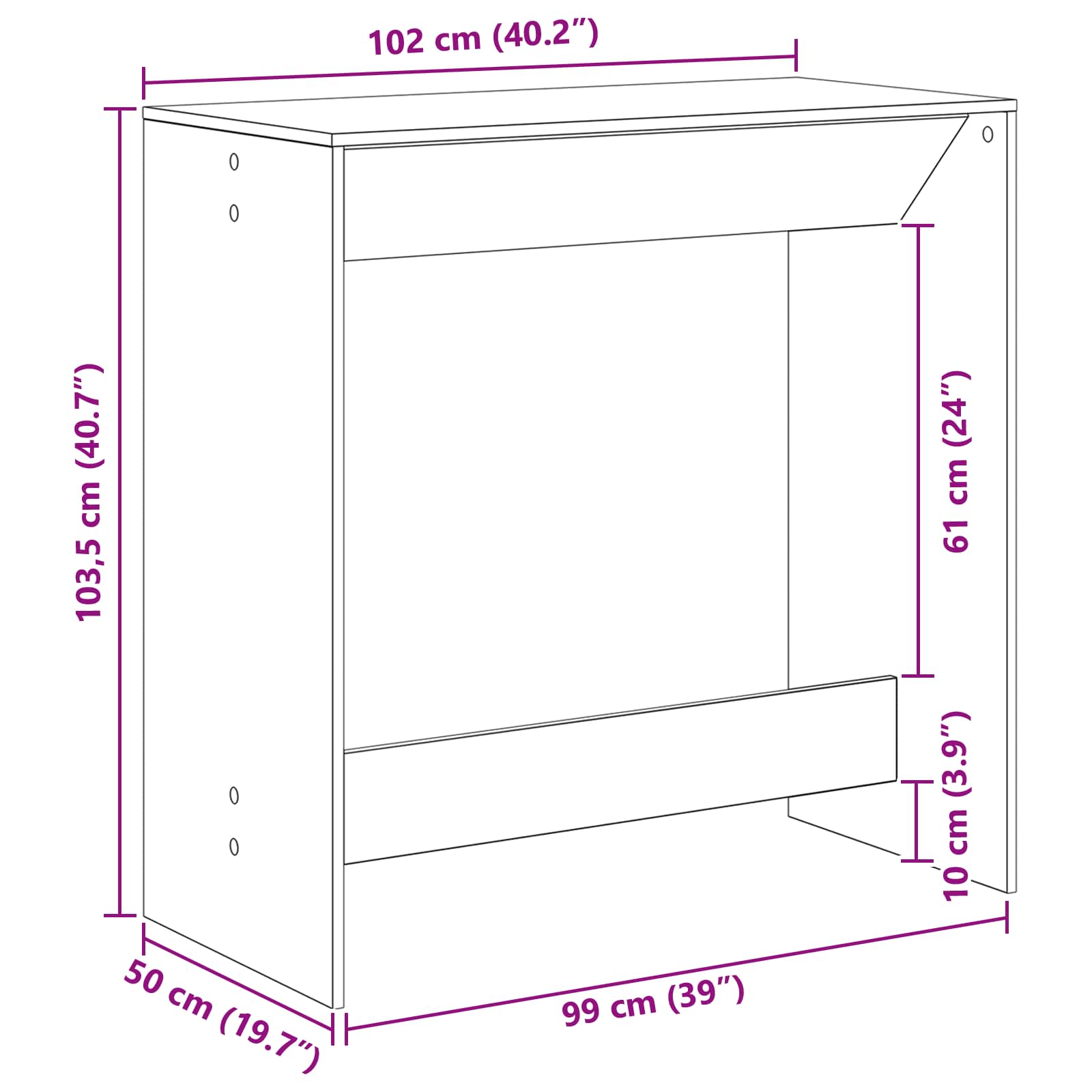 vidaXL Stół barowy Czarny Dąb 102 x 50 x 103,5 cm