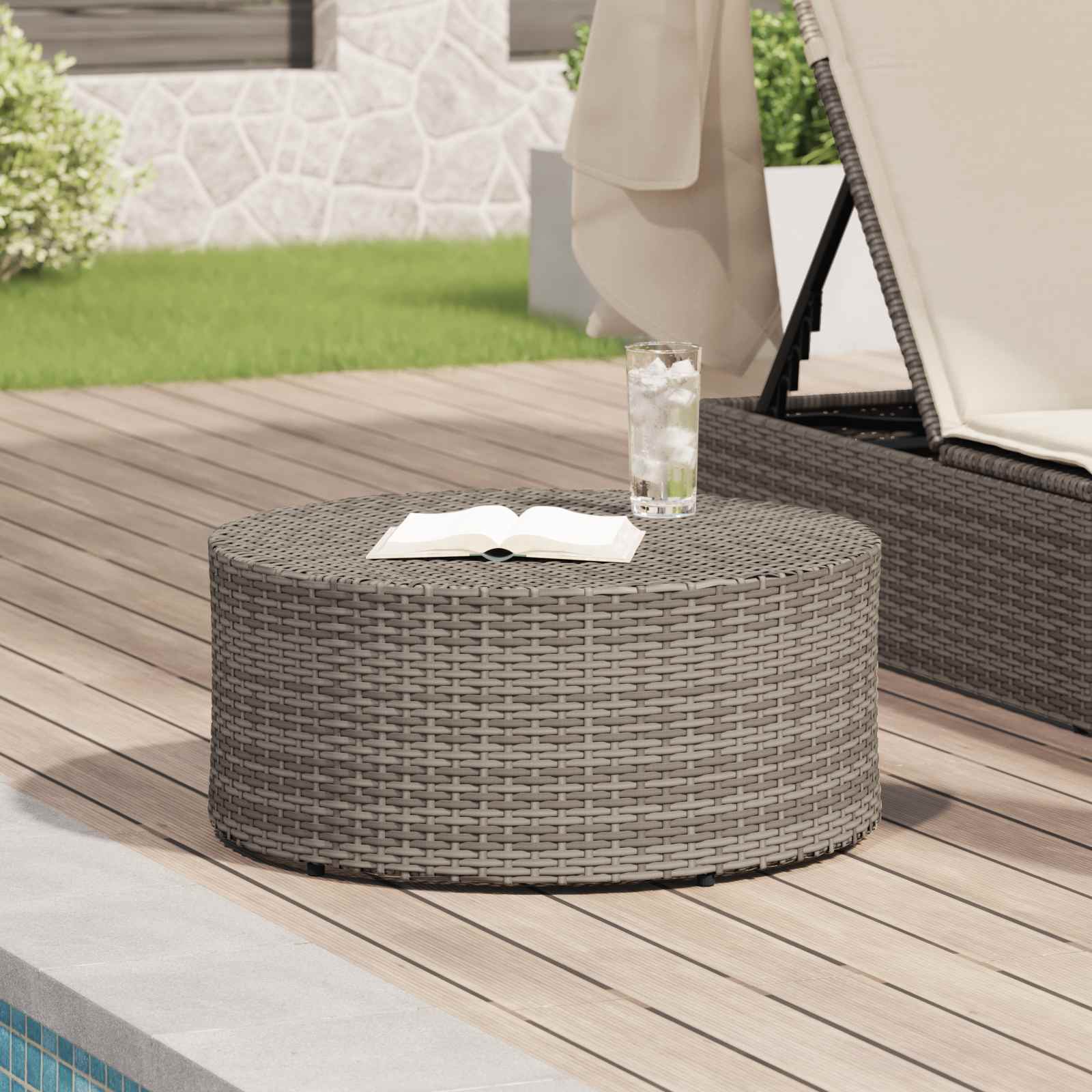vidaXL Zewnętrzny stół kawowy Szary Ø 68 x 30 cm polirattan