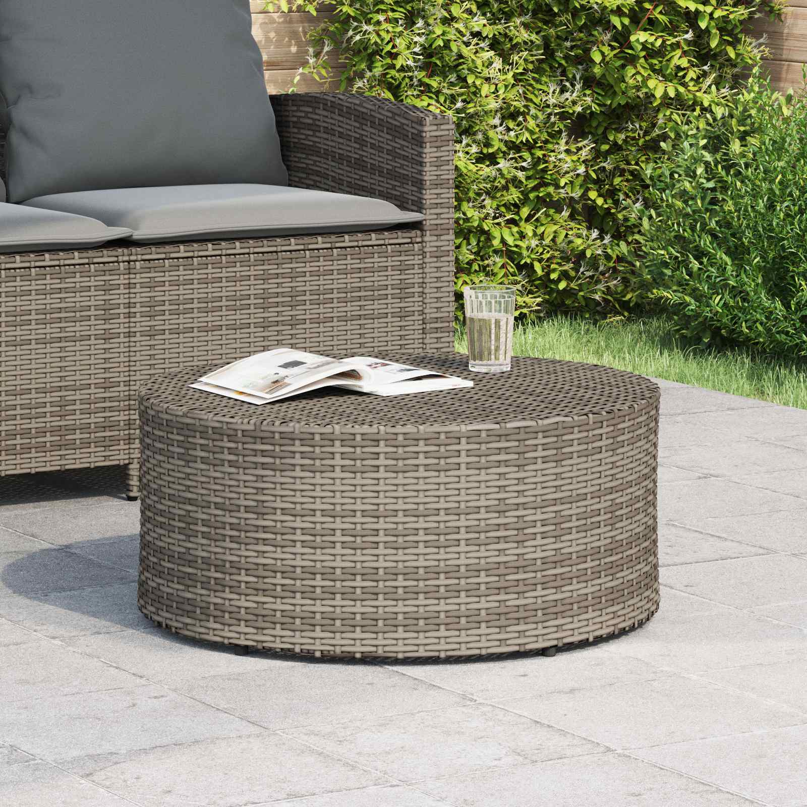 vidaXL Zewnętrzny stół kawowy Szary Ø 68 x 30 cm polirattan