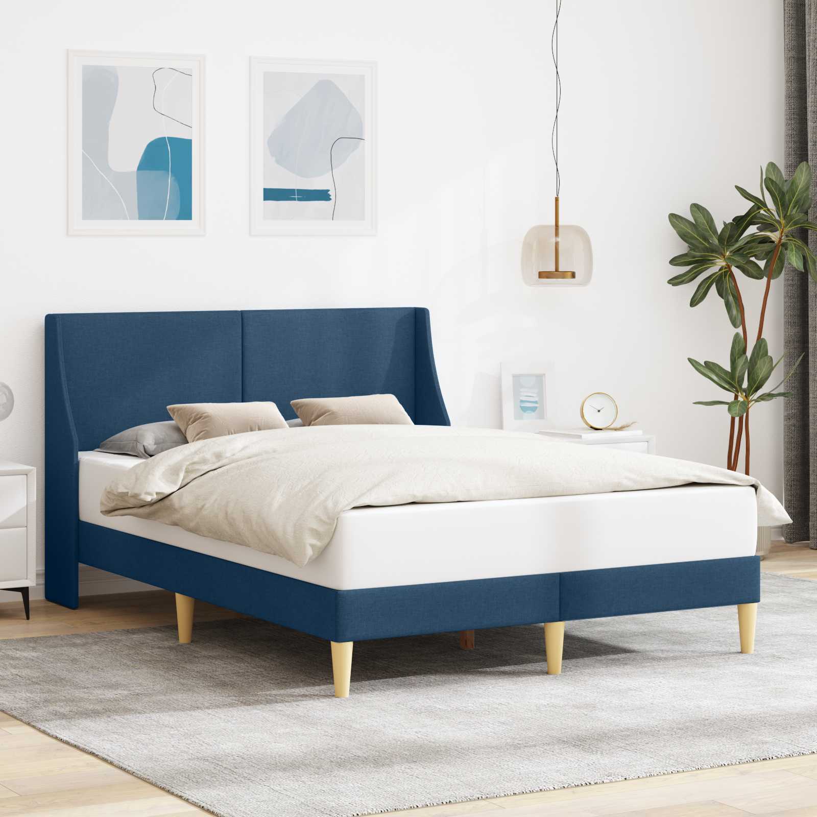 vidaXL Ramka łóżka Gładki Z zagłówkiem Niebieski 120 x 190 cm tkanina