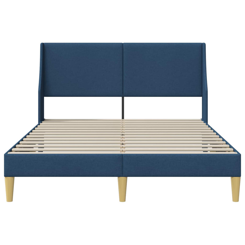 vidaXL Ramka łóżka Gładki Z zagłówkiem Niebieski 120 x 190 cm tkanina