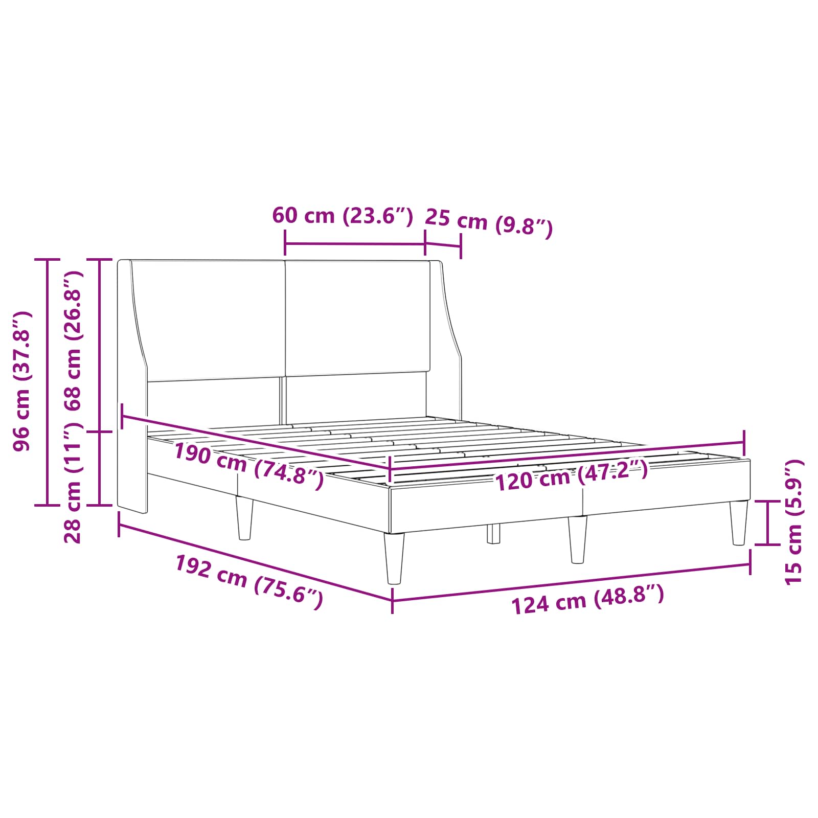 vidaXL Ramka łóżka Gładki Z zagłówkiem Niebieski 120 x 190 cm tkanina
