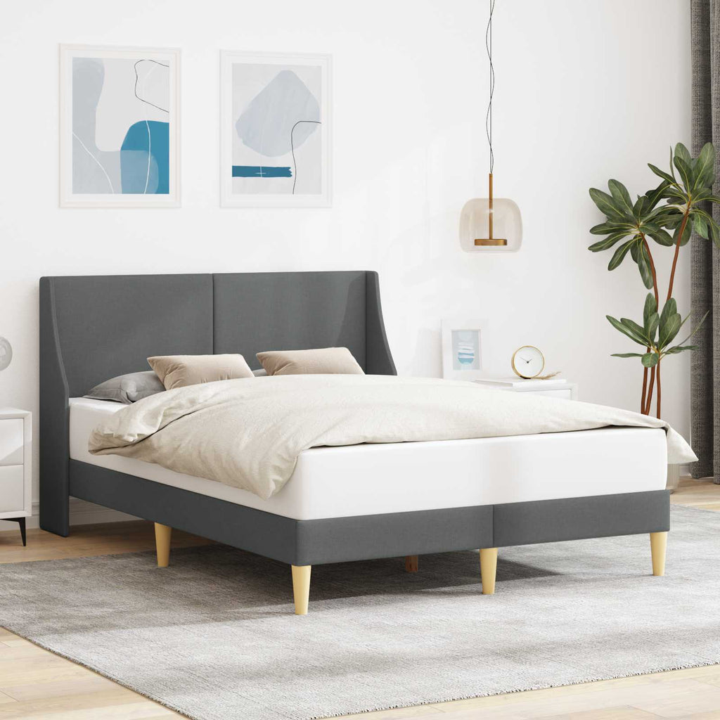 vidaXL Ramka łóżka Z zagłówkiem ciemnoszary 153 x 203 cm tkanina