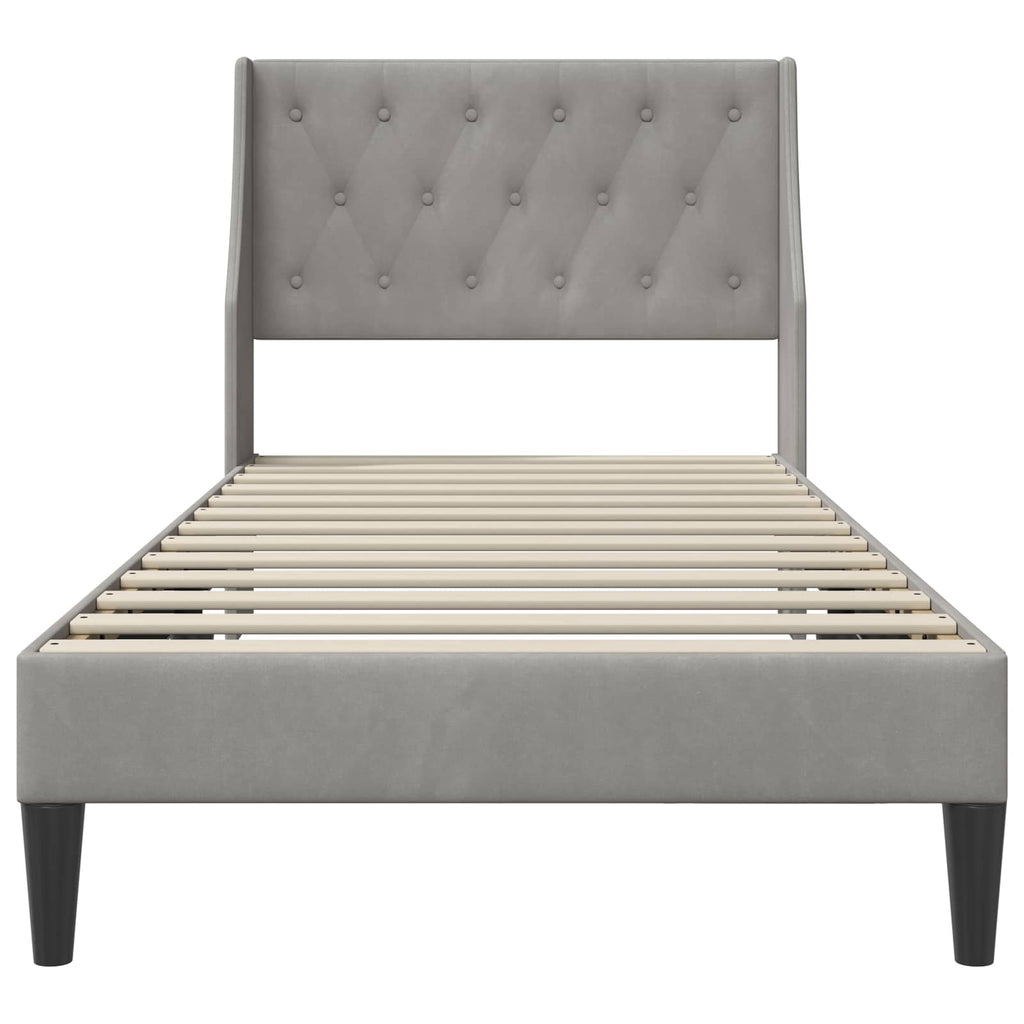 vidaXL Ramka łóżka Z zagłówkiem Jasnoszary 90 x 200 cm Aksamit