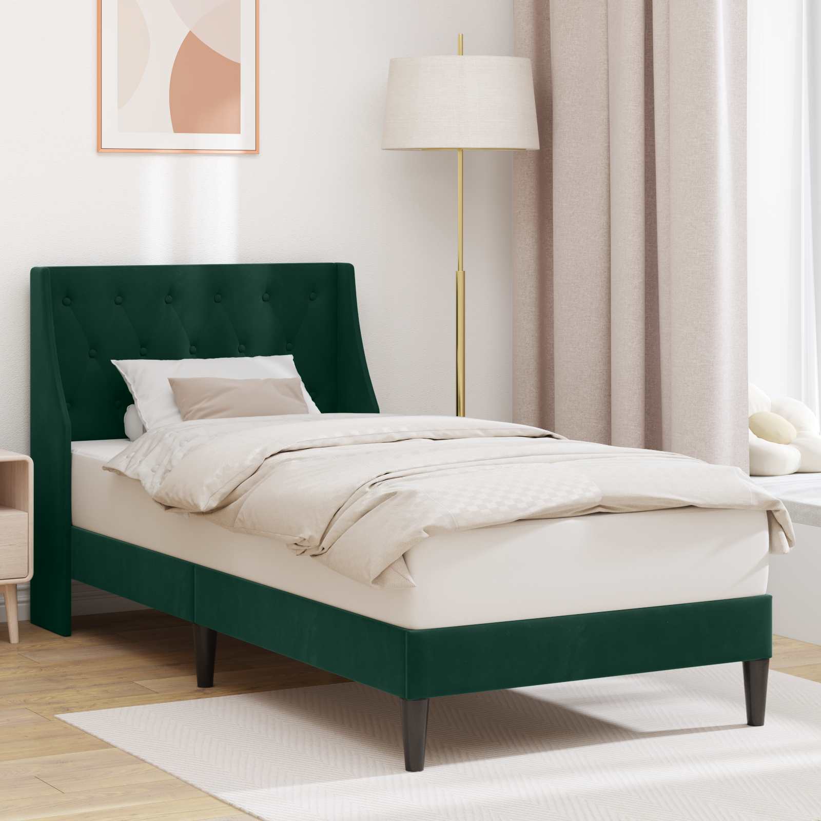 vidaXL Ramka łóżka Z zagłówkiem Ciemna zieleń 90 x 200 cm Aksamit
