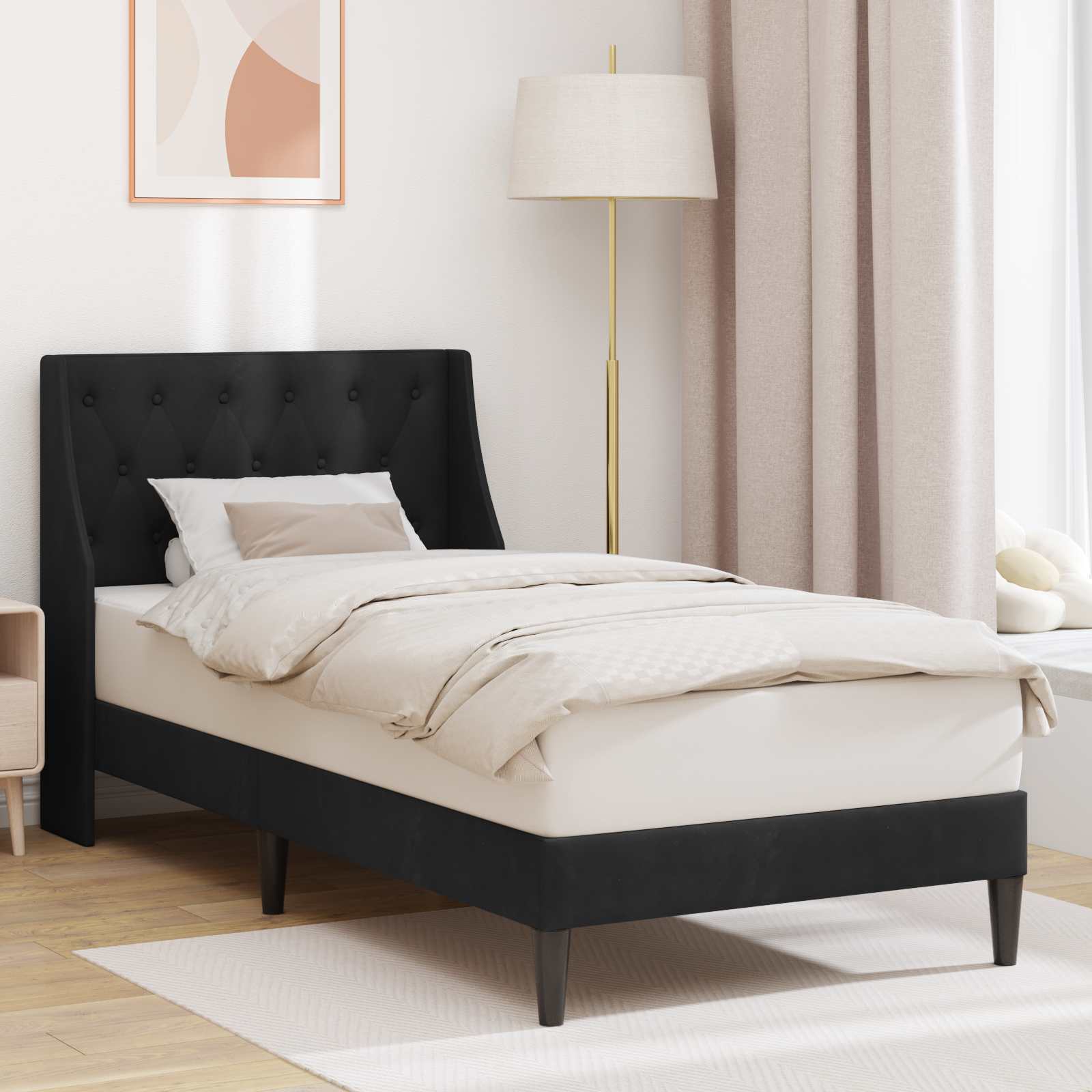 vidaXL Ramka łóżka Z zagłówkiem Czarny 90 x 200 cm Aksamit