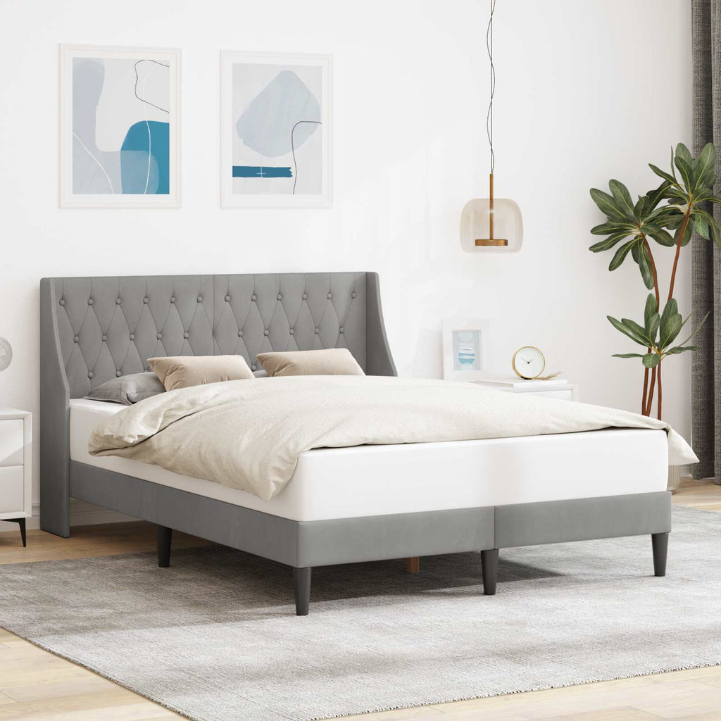 vidaXL Ramka łóżka Z zagłówkiem Jasnoszary 120 x 190 cm Aksamit