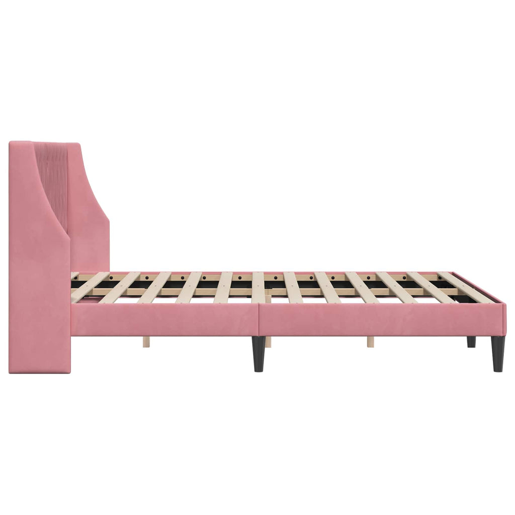 vidaXL Ramka łóżka Z zagłówkiem Różowy 120 x 190 cm Aksamit