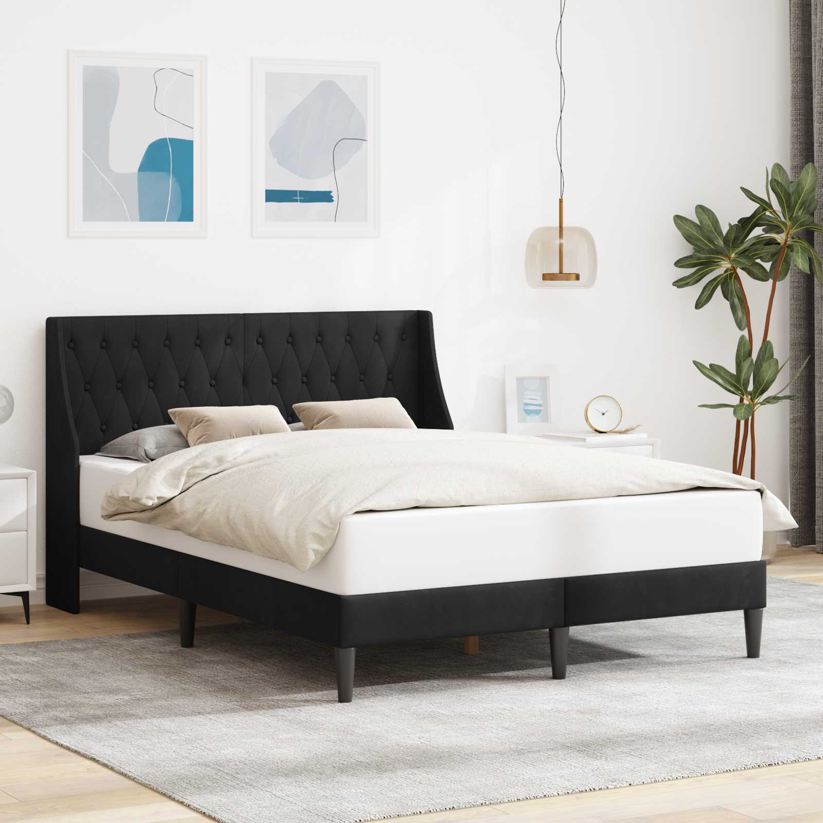 vidaXL Ramka łóżka Z zagłówkiem Czarny 120 x 190 cm Aksamit