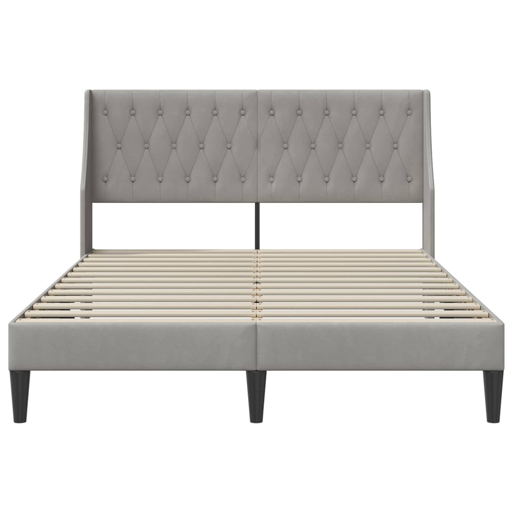 vidaXL Ramka łóżka Z zagłówkiem Jasnoszary 140 x 190 cm Aksamit