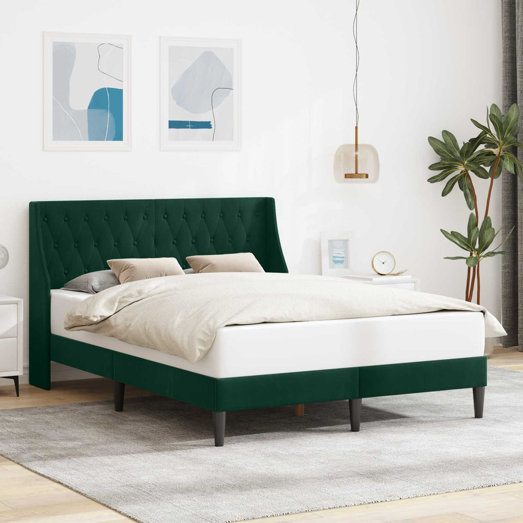 vidaXL Ramka łóżka Z zagłówkiem Ciemna zieleń 140 x 190 cm Aksamit