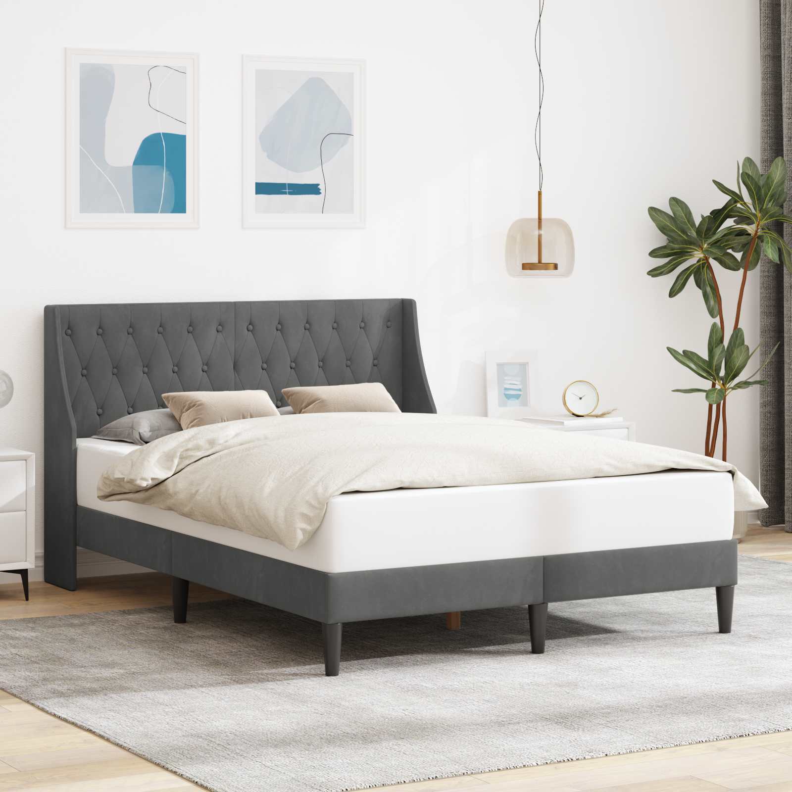 vidaXL Ramka łóżka Z zagłówkiem Ciemnoszary 160 x 200 cm Aksamit