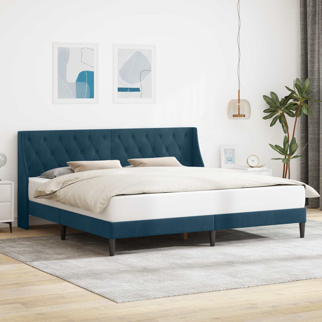 vidaXL Ramka łóżka Z zagłówkiem Niebieski 180 x 200 cm Aksamit