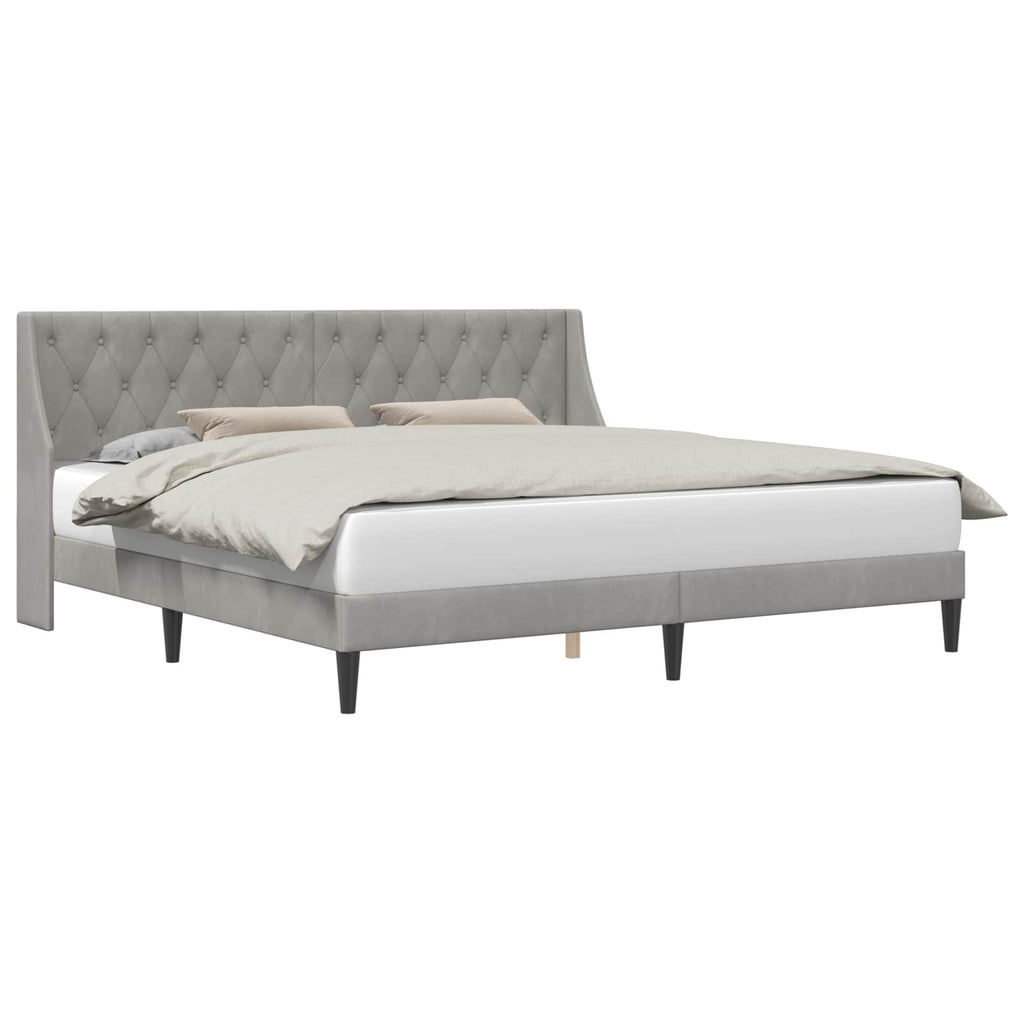 vidaXL Ramka łóżka Z zagłówkiem Jasnoszary 200 x 200 cm Aksamit
