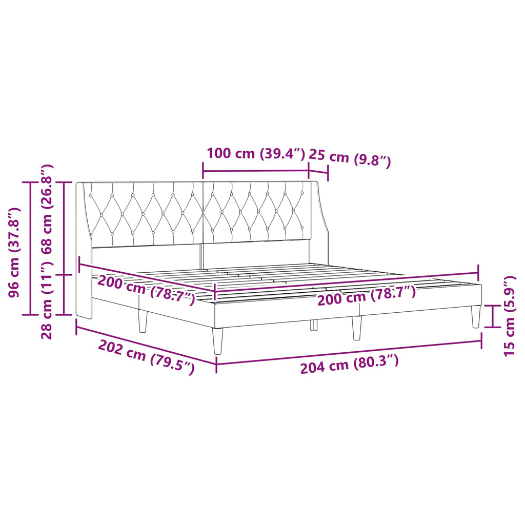vidaXL Ramka łóżka Z zagłówkiem Ciemnoszary 200 x 200 cm Aksamit