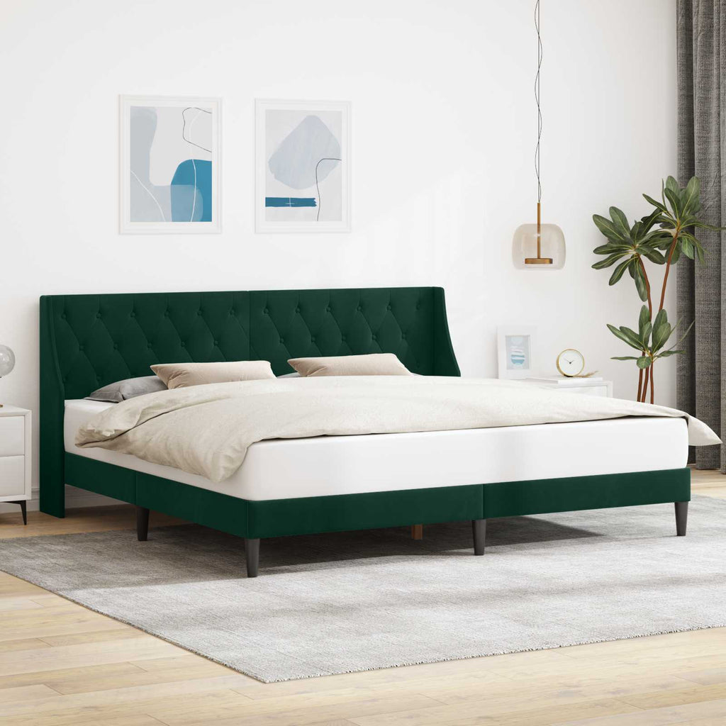 vidaXL Ramka łóżka Z zagłówkiem Ciemna zieleń 200 x 200 cm Aksamit