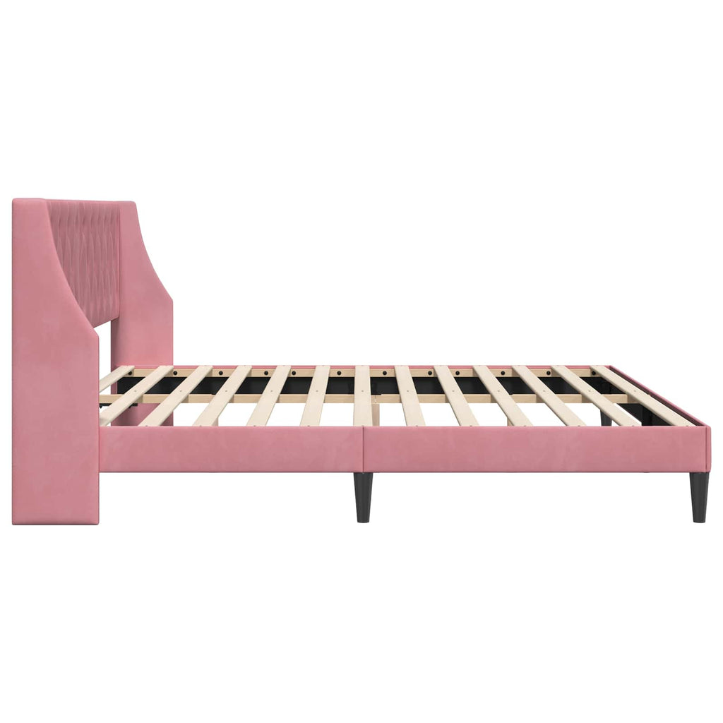 vidaXL Ramka łóżka Z zagłówkiem Różowy 200 x 200 cm Aksamit