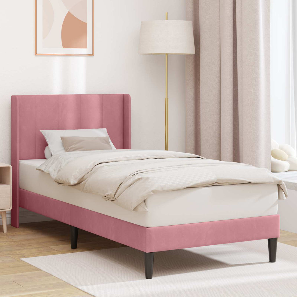 vidaXL Ramka łóżka Z zagłówkiem różowy 90 x 190 cm Welur