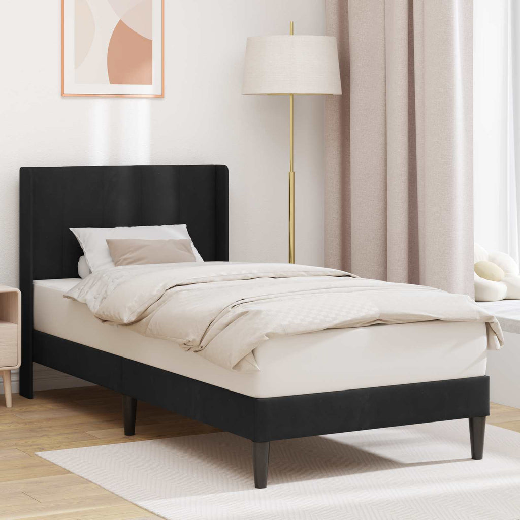 vidaXL Ramka łóżka Z zagłówkiem Czarny 90 x 190 cm Welur