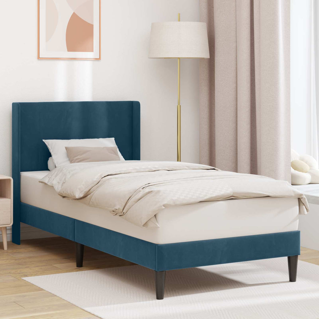 vidaXL Ramka łóżka Z zagłówkiem niebieski 90 x 190 cm Welur