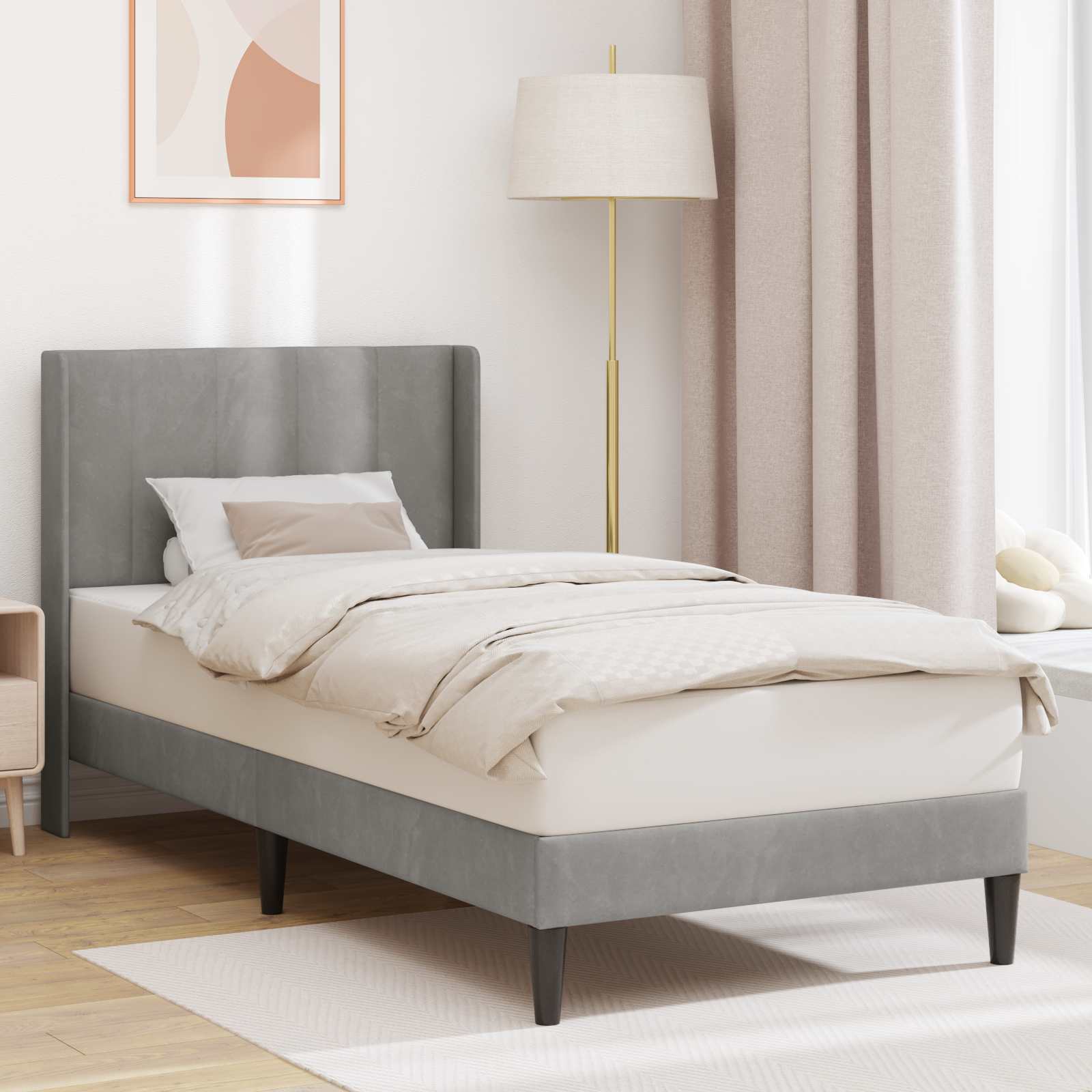 vidaXL Ramka łóżka Z zagłówkiem jasnoszary 90 x 200 cm Welur