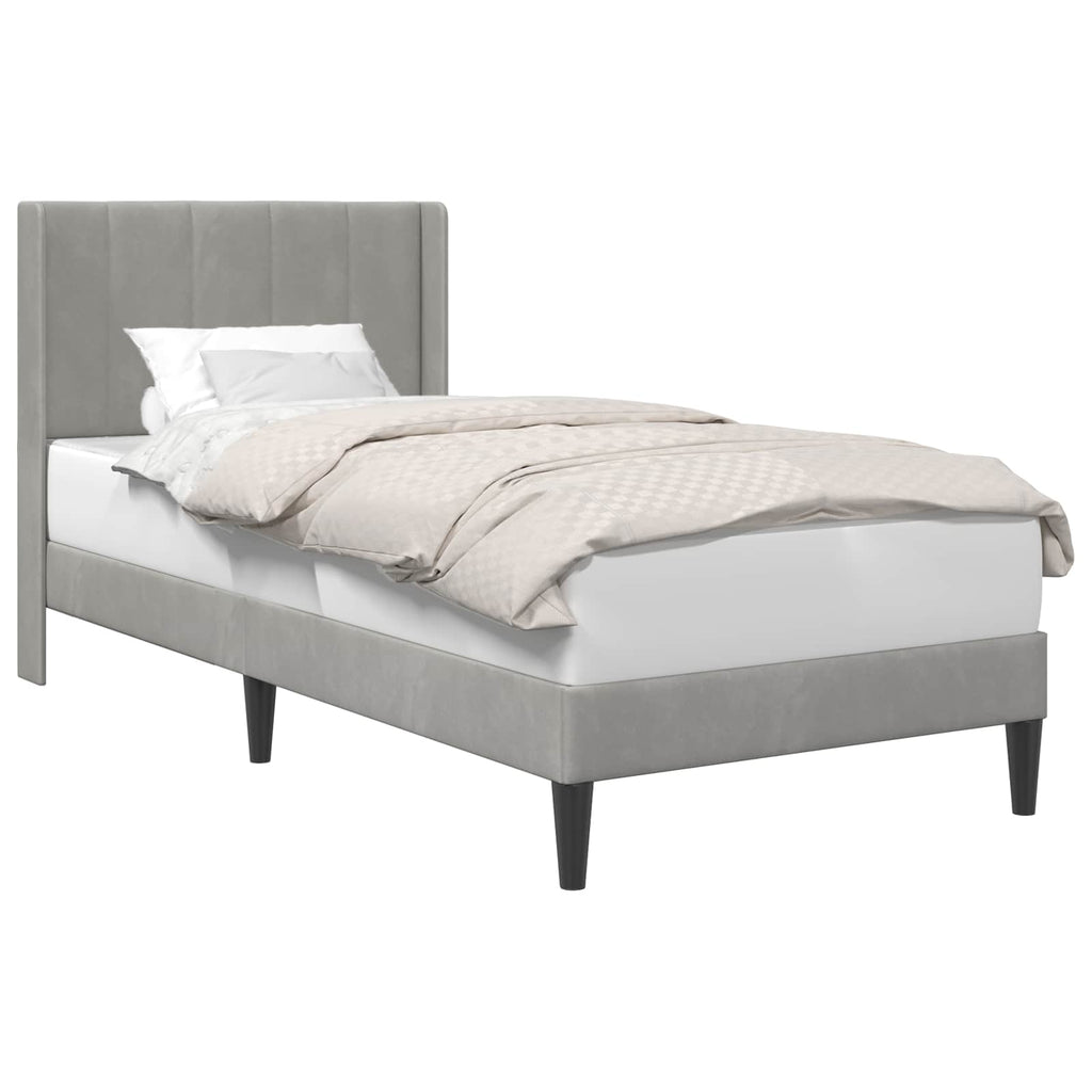 vidaXL Ramka łóżka Z zagłówkiem jasnoszary 90 x 200 cm Welur